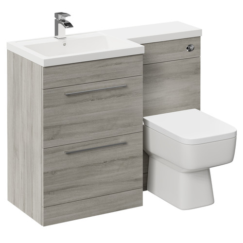 Napoli Combination Molina Ash 1100mm Vanity Unit Toilet Suite with Left Hand L Shaped 1 Tap Hole Basin and 2 Drawers with Polished Chrome Handles Left Hand Side View