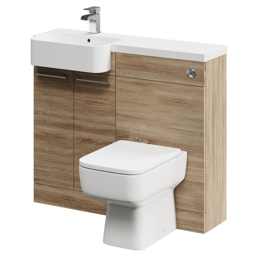 Napoli Combination Bordalino Oak 1000mm Vanity Unit Toilet Suite with Left Hand Round Semi Recessed 1 Tap Hole Basin and 2 Doors with Polished Chrome Handles Right Hand Side View