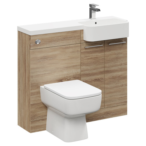 Napoli Combination Bordalino Oak 1000mm Vanity Unit Toilet Suite with Right Hand Round Semi Recessed 1 Tap Hole Basin and 2 Doors with Polished Chrome Handles Left Hand Side View