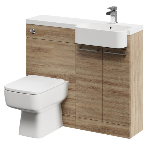 Napoli Combination Bordalino Oak 1000mm Vanity Unit Toilet Suite with Right Hand Round Semi Recessed 1 Tap Hole Basin and 2 Doors with Polished Chrome Handles Right Hand Side View