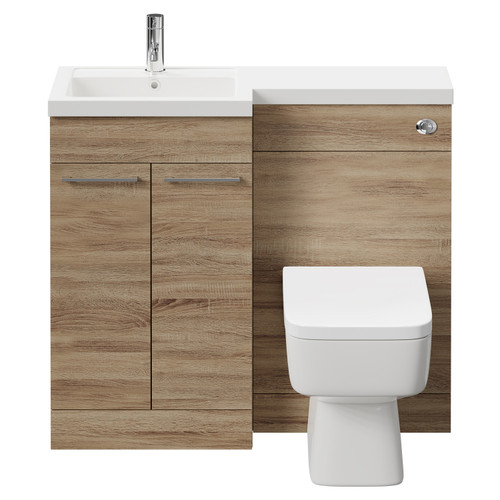 Napoli Combination Bordalino Oak 1000mm Vanity Unit Toilet Suite with Left Hand L Shaped 1 Tap Hole Basin and 2 Doors with Polished Chrome Handles Front View