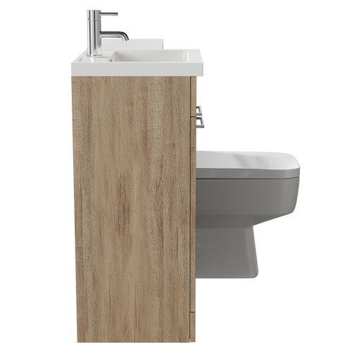 Napoli Combination Bordalino Oak 1000mm Vanity Unit Toilet Suite with Left Hand L Shaped 1 Tap Hole Basin and 2 Doors with Polished Chrome Handles Side on View