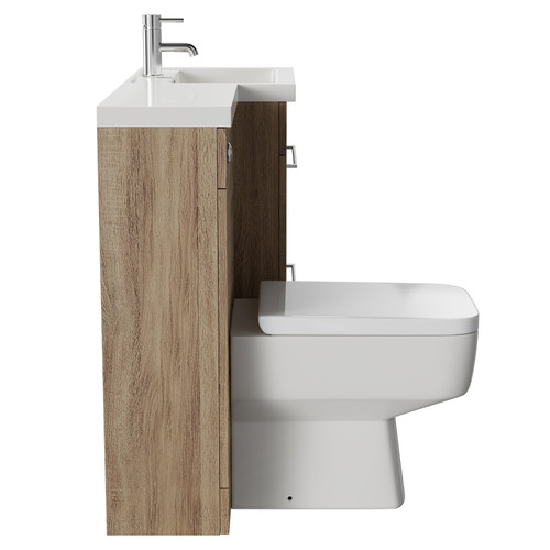 Napoli Combination Bordalino Oak 1000mm Vanity Unit Toilet Suite with Right Hand L Shaped 1 Tap Hole Basin and 2 Drawers with Polished Chrome Handles Side on View