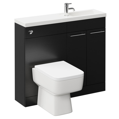 Napoli Combination Nero Oak 1000mm Vanity Unit Toilet Suite with Slimline 1 Tap Hole Basin and 2 Doors with Polished Chrome Handles Left Hand Side View