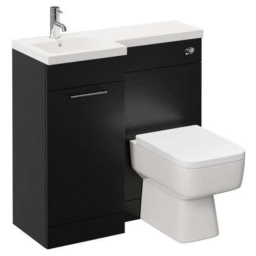 Napoli Combination Nero Oak 900mm Vanity Unit Toilet Suite with Left Hand L Shaped 1 Tap Hole Basin and Single Door with Polished Chrome Handle Left Hand Side View