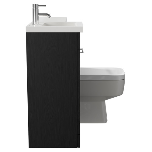 Napoli Combination Nero Oak 900mm Vanity Unit Toilet Suite with Left Hand L Shaped 1 Tap Hole Basin and Single Door with Polished Chrome Handle Side on View