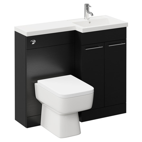 Napoli Combination Nero Oak 1000mm Vanity Unit Toilet Suite with Right Hand L Shaped 1 Tap Hole Basin and 2 Doors with Polished Chrome Handles Left Hand Side View