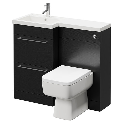 Napoli Combination Nero Oak 1000mm Vanity Unit Toilet Suite with Left Hand L Shaped 1 Tap Hole Basin and 2 Drawers with Polished Chrome Handles Right Hand Side View
