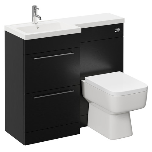 Napoli Combination Nero Oak 1000mm Vanity Unit Toilet Suite with Left Hand L Shaped 1 Tap Hole Basin and 2 Drawers with Polished Chrome Handles Left Hand Side View