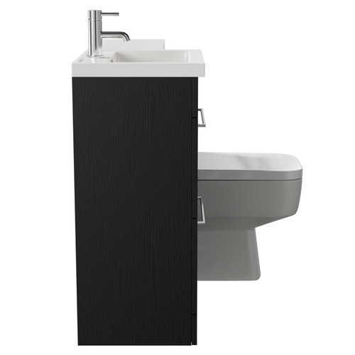 Napoli Combination Nero Oak 1000mm Vanity Unit Toilet Suite with Left Hand L Shaped 1 Tap Hole Basin and 2 Drawers with Polished Chrome Handles Side on View