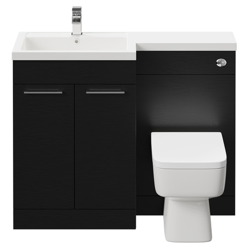 Napoli Combination Nero Oak 1100mm Vanity Unit Toilet Suite with Left Hand L Shaped 1 Tap Hole Basin and 2 Doors with Polished Chrome Handles Front View