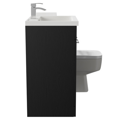 Napoli Combination Nero Oak 1100mm Vanity Unit Toilet Suite with Left Hand L Shaped 1 Tap Hole Basin and 2 Doors with Polished Chrome Handles Side on View