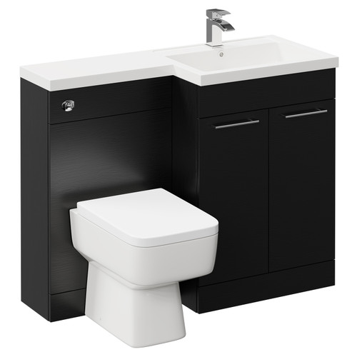 Napoli Combination Nero Oak 1100mm Vanity Unit Toilet Suite with Right Hand L Shaped 1 Tap Hole Basin and 2 Doors with Polished Chrome Handles Left Hand Side View