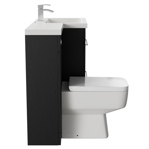 Napoli Combination Nero Oak 1100mm Vanity Unit Toilet Suite with Right Hand L Shaped 1 Tap Hole Basin and 2 Drawers with Polished Chrome Handles Side on View