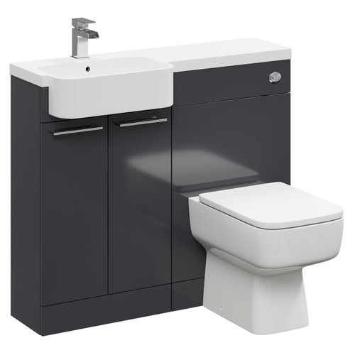 Napoli Combination Gloss Grey 1000mm Vanity Unit Toilet Suite with Left Hand Round Semi Recessed 1 Tap Hole Basin and 2 Doors with Polished Chrome Handles Left Hand Side View