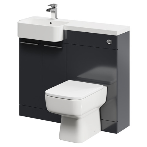 Napoli Combination Gloss Grey 1000mm Vanity Unit Toilet Suite with Left Hand Round Semi Recessed 1 Tap Hole Basin and 2 Doors with Polished Chrome Handles Right Hand Side View