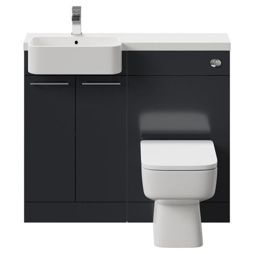 Napoli Combination Gloss Grey 1000mm Vanity Unit Toilet Suite with Left Hand Round Semi Recessed 1 Tap Hole Basin and 2 Doors with Polished Chrome Handles Front View