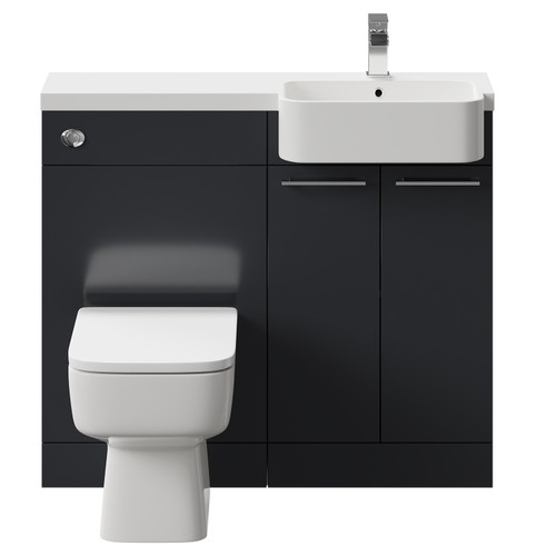 Napoli Combination Gloss Grey 1000mm Vanity Unit Toilet Suite with Right Hand Round Semi Recessed 1 Tap Hole Basin and 2 Doors with Polished Chrome Handles Front View