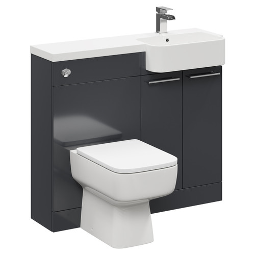 Napoli Combination Gloss Grey 1000mm Vanity Unit Toilet Suite with Right Hand Round Semi Recessed 1 Tap Hole Basin and 2 Doors with Polished Chrome Handles Left Hand Side View