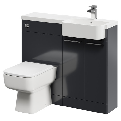 Napoli Combination Gloss Grey 1000mm Vanity Unit Toilet Suite with Right Hand Round Semi Recessed 1 Tap Hole Basin and 2 Doors with Polished Chrome Handles Right Hand Side View