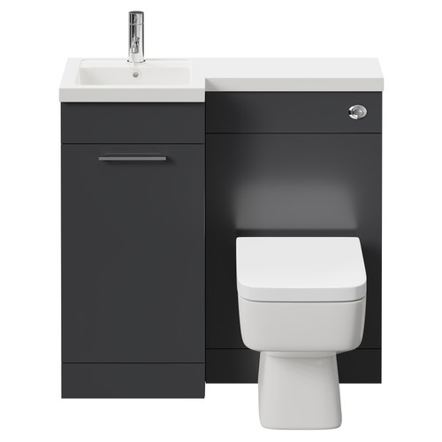 Napoli Combination Gloss Grey 900mm Vanity Unit Toilet Suite with Left Hand L Shaped 1 Tap Hole Basin and Single Door with Polished Chrome Handle Front View