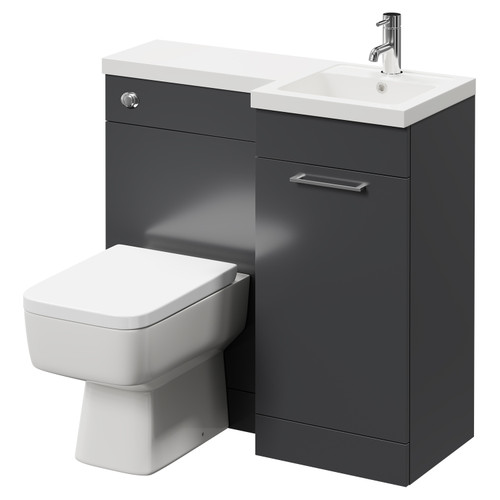 Napoli Combination Gloss Grey 900mm Vanity Unit Toilet Suite with Right Hand L Shaped 1 Tap Hole Basin and Single Door with Polished Chrome Handle Right Hand Side View