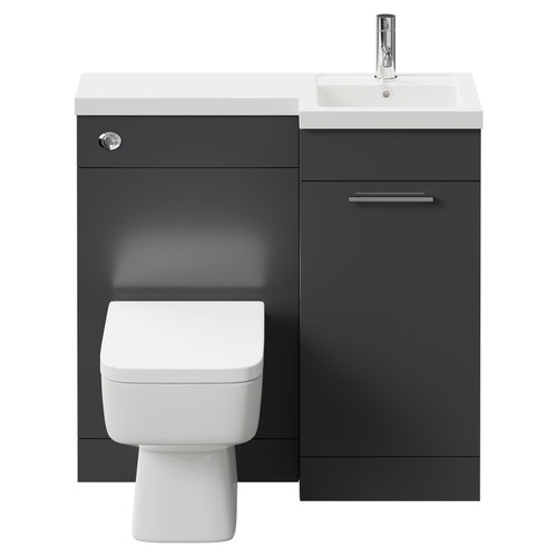 Napoli Combination Gloss Grey 900mm Vanity Unit Toilet Suite with Right Hand L Shaped 1 Tap Hole Basin and Single Door with Polished Chrome Handle Front View