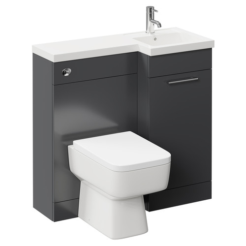 Napoli Combination Gloss Grey 900mm Vanity Unit Toilet Suite with Right Hand L Shaped 1 Tap Hole Basin and Single Door with Polished Chrome Handle Left Hand Side View