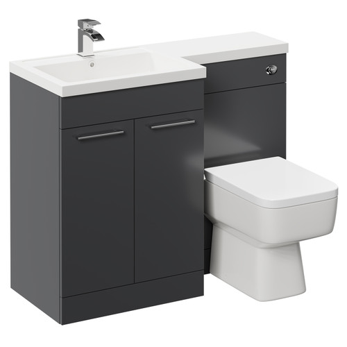 Napoli Combination Gloss Grey 1100mm Vanity Unit Toilet Suite with Left Hand L Shaped 1 Tap Hole Basin and 2 Doors with Polished Chrome Handles Left Hand Side View