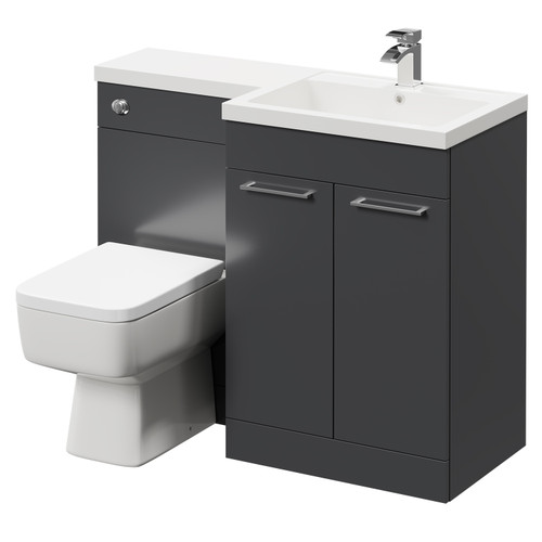 Napoli Combination Gloss Grey 1100mm Vanity Unit Toilet Suite with Right Hand L Shaped 1 Tap Hole Basin and 2 Doors with Polished Chrome Handles Right Hand Side View