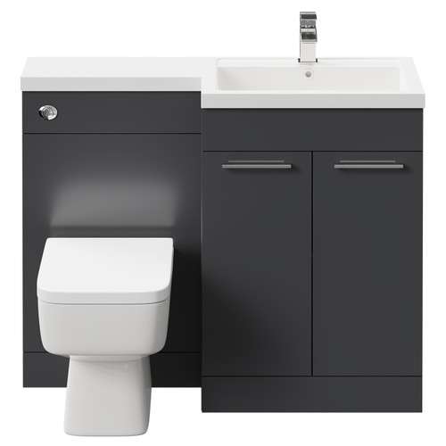 Napoli Combination Gloss Grey 1100mm Vanity Unit Toilet Suite with Right Hand L Shaped 1 Tap Hole Basin and 2 Doors with Polished Chrome Handles Front View