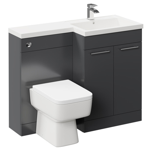 Napoli Combination Gloss Grey 1100mm Vanity Unit Toilet Suite with Right Hand L Shaped 1 Tap Hole Basin and 2 Doors with Polished Chrome Handles Left Hand Side View