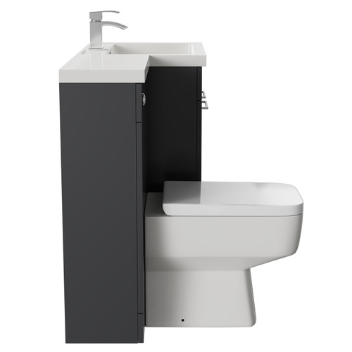 Napoli Combination Gloss Grey 1100mm Vanity Unit Toilet Suite with Right Hand L Shaped 1 Tap Hole Basin and 2 Doors with Polished Chrome Handles Side on View