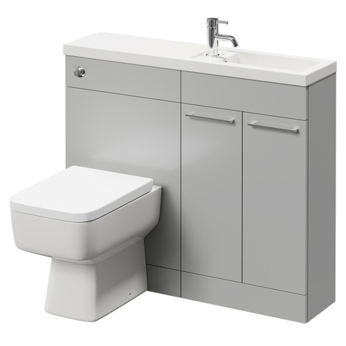 Napoli Combination Gloss Grey Pearl 1000mm Vanity Unit Toilet Suite with Slimline 1 Tap Hole Basin and 2 Doors with Polished Chrome Handles Right Hand Side View