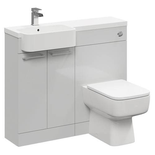 Napoli Combination Gloss Grey Pearl 1000mm Vanity Unit Toilet Suite with Left Hand Round Semi Recessed 1 Tap Hole Basin and 2 Doors with Polished Chrome Handles Left Hand Side View