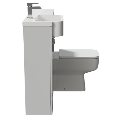 Napoli Combination Gloss Grey Pearl 1000mm Vanity Unit Toilet Suite with Left Hand Round Semi Recessed 1 Tap Hole Basin and 2 Doors with Polished Chrome Handles Side on View