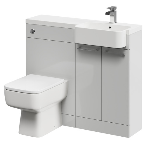 Napoli Combination Gloss Grey Pearl 1000mm Vanity Unit Toilet Suite with Right Hand Round Semi Recessed 1 Tap Hole Basin and 2 Doors with Polished Chrome Handles Right Hand Side View