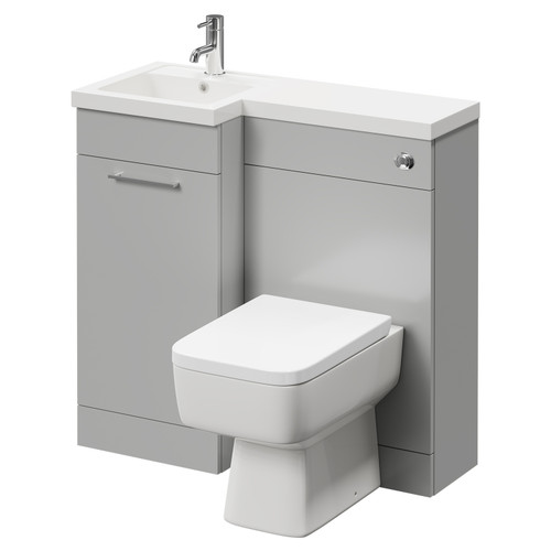 Napoli Combination Gloss Grey Pearl 900mm Vanity Unit Toilet Suite with Left Hand L Shaped 1 Tap Hole Basin and Single Door with Polished Chrome Handle Right Hand Side View