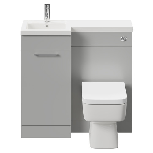 Napoli Combination Gloss Grey Pearl 900mm Vanity Unit Toilet Suite with Left Hand L Shaped 1 Tap Hole Basin and Single Door with Polished Chrome Handle Front View