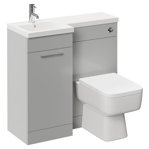 Napoli Combination Gloss Grey Pearl 900mm Vanity Unit Toilet Suite with Left Hand L Shaped 1 Tap Hole Basin and Single Door with Polished Chrome Handle Left Hand Side View