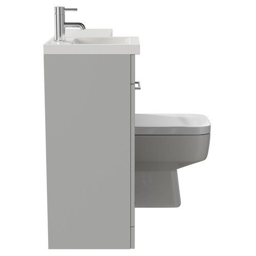 Napoli Combination Gloss Grey Pearl 900mm Vanity Unit Toilet Suite with Left Hand L Shaped 1 Tap Hole Basin and Single Door with Polished Chrome Handle Side on View