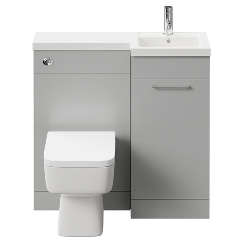Napoli Combination Gloss Grey Pearl 900mm Vanity Unit Toilet Suite with Right Hand L Shaped 1 Tap Hole Basin and Single Door with Polished Chrome Handle Front View