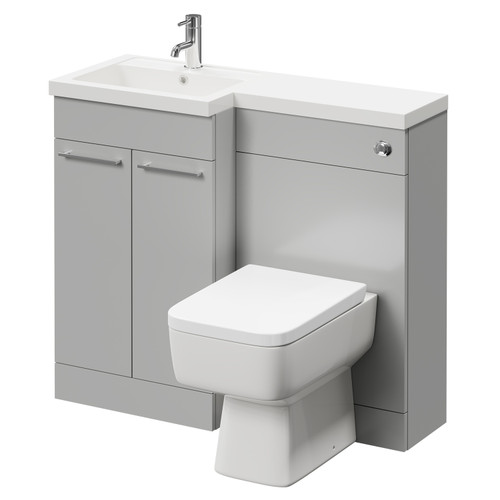 Napoli Combination Gloss Grey Pearl 1000mm Vanity Unit Toilet Suite with Left Hand L Shaped 1 Tap Hole Basin and 2 Doors with Polished Chrome Handles Right Hand Side View