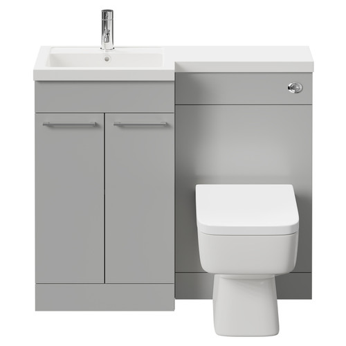 Napoli Combination Gloss Grey Pearl 1000mm Vanity Unit Toilet Suite with Left Hand L Shaped 1 Tap Hole Basin and 2 Doors with Polished Chrome Handles Front View