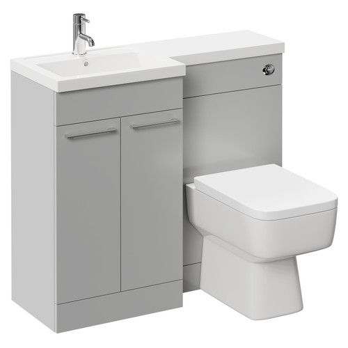 Napoli Combination Gloss Grey Pearl 1000mm Vanity Unit Toilet Suite with Left Hand L Shaped 1 Tap Hole Basin and 2 Doors with Polished Chrome Handles Left Hand Side View
