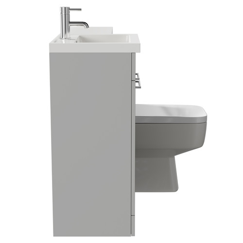Napoli Combination Gloss Grey Pearl 1000mm Vanity Unit Toilet Suite with Left Hand L Shaped 1 Tap Hole Basin and 2 Doors with Polished Chrome Handles Side on View