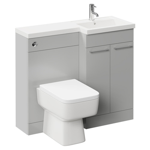 Napoli Combination Gloss Grey Pearl 1000mm Vanity Unit Toilet Suite with Right Hand L Shaped 1 Tap Hole Basin and 2 Doors with Polished Chrome Handles Left Hand Side View