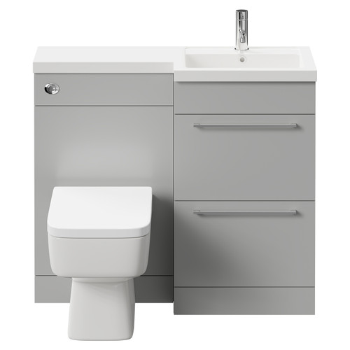 Napoli Combination Gloss Grey Pearl 1000mm Vanity Unit Toilet Suite with Right Hand L Shaped 1 Tap Hole Basin and 2 Drawers with Polished Chrome Handles Front View