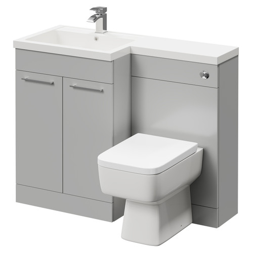 Napoli Combination Gloss Grey Pearl 1100mm Vanity Unit Toilet Suite with Left Hand L Shaped 1 Tap Hole Basin and 2 Doors with Polished Chrome Handles Right Hand Side View