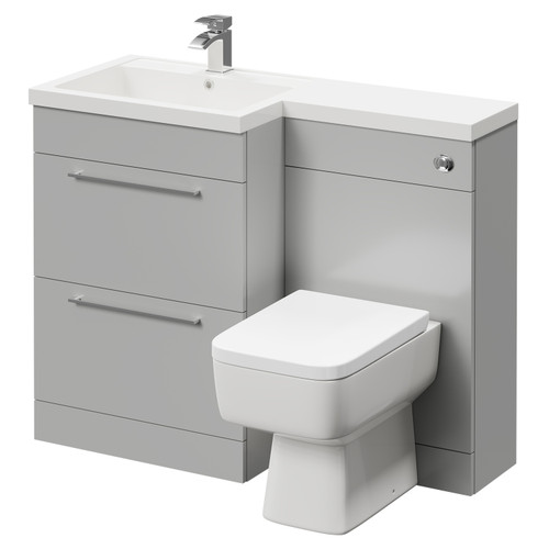 Napoli Combination Gloss Grey Pearl 1100mm Vanity Unit Toilet Suite with Left Hand L Shaped 1 Tap Hole Basin and 2 Drawers with Polished Chrome Handles Right Hand Side View